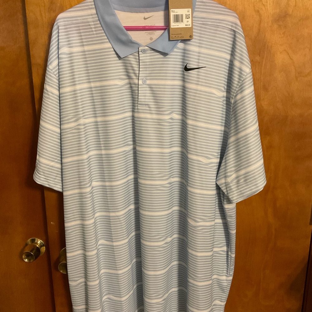 Nike Men's Dri-fit Light Blue and White Polo Shirt